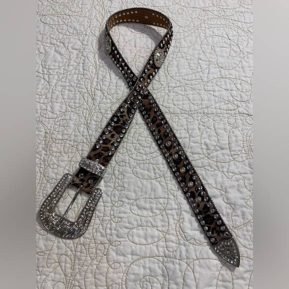 Blazin Roxx Women's Rhinestone Lined Concho Belt Cheetah Leopard Size‎ Medium - Picture 1 of 9